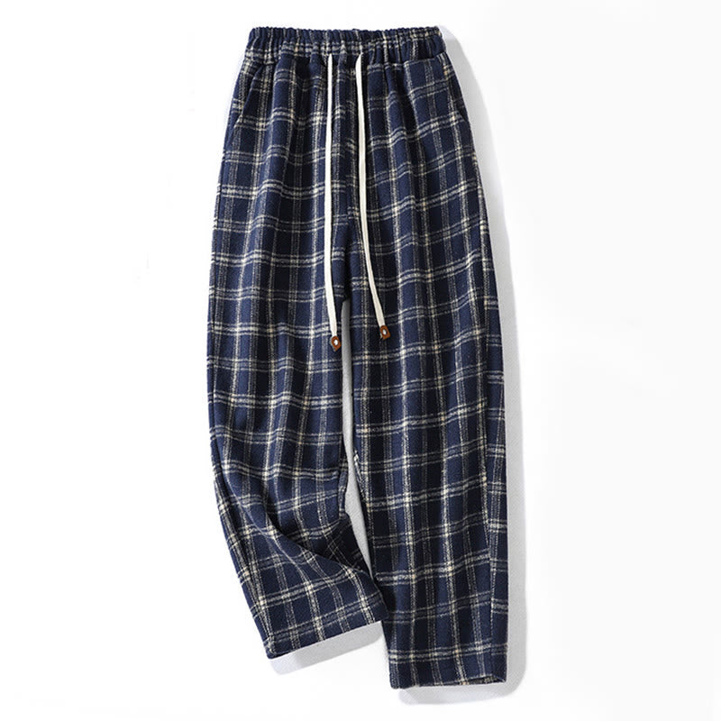Pantalones harén de algodón con forro polar y bolsillos para mujer, con estampado retro de cuadros escoceses de Buddha Stones - Azul medianoche - US8-10，UK/AU12-14，EU40-42 (2XL) - image 1