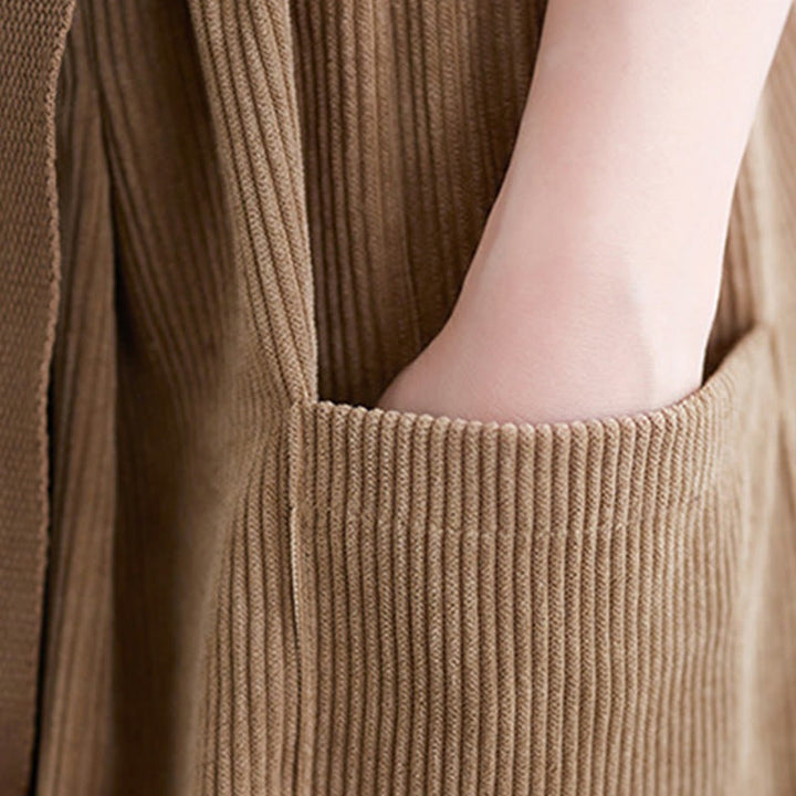 Pantalones de pana de algodón retro Buddha Stones para mujer, de pierna ancha, de largo 7-8, con bolsillos y cinturón - image 10