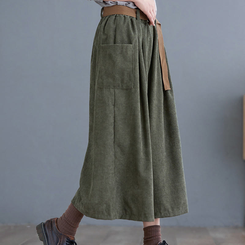 Pantalones de pana de algodón retro Buddha Stones para mujer, de pierna ancha, de largo 7-8, con bolsillos y cinturón - image 13