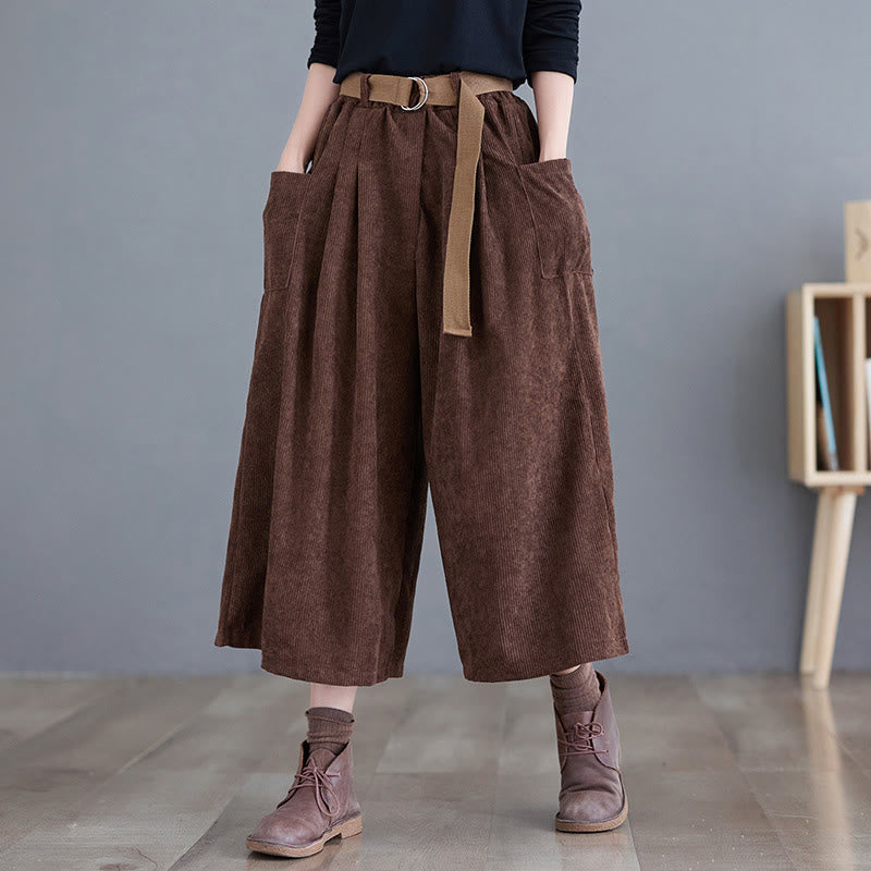 Pantalones de pana retro Buddha Stones para mujer, de pierna ancha, largos 7-8, con bolsillos y cinturón - Marrón silla de montar - US12, UK/AU16, EU44 (2XL) - image 16