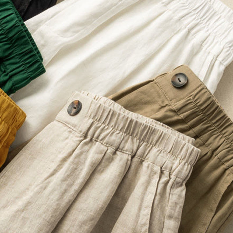 Pantalones cortos de mujer de algodón y lino lisos con botones y bolsillos, estampado Buddha Stones, estilo casual de verano. - image 17