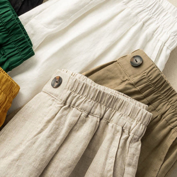 Pantalones cortos de mujer de algodón y lino lisos con botones y bolsillos, estampado Buddha Stones, estilo casual de verano. - image 17