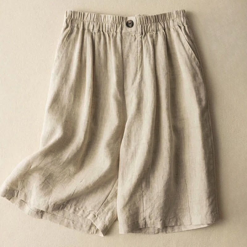 Pantalones cortos de verano informales de algodón y lino con cremallera y botones para mujer, con bolsillos y estampado de Buddha Stones - Beige - US8-10, UK/AU12-14, UE40-42 (3XL) - image 7