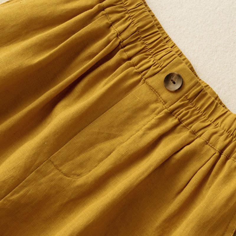 Pantalones cortos de verano informales de algodón y lino con cremallera y botones para mujer, con bolsillos y estampado de Buddha Stones - image 4