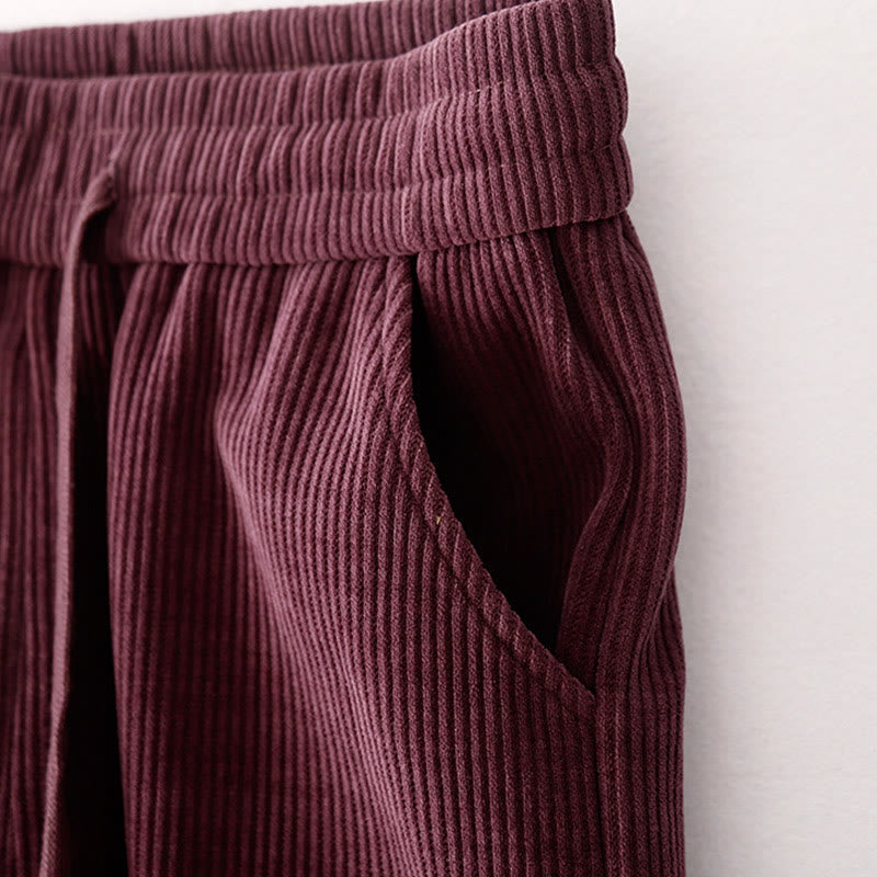 Pantalones casuales Buddha Stones de pana de algodón, pierna ancha, color liso, con forro polar y bolsillos para mujer - image 15
