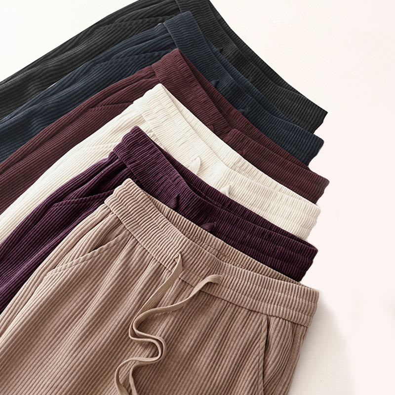 Pantalones casuales Buddha Stones de pana de algodón, pierna ancha, color liso, con forro polar y bolsillos para mujer - image 35