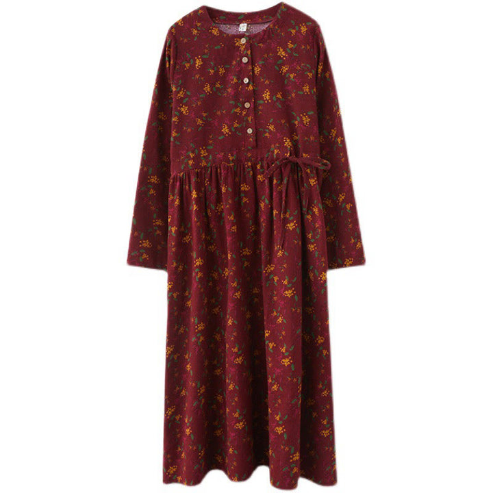 Vestido midi de manga larga con botones y bolsillos, estampado étnico floral con Buddha Stones. - image 20