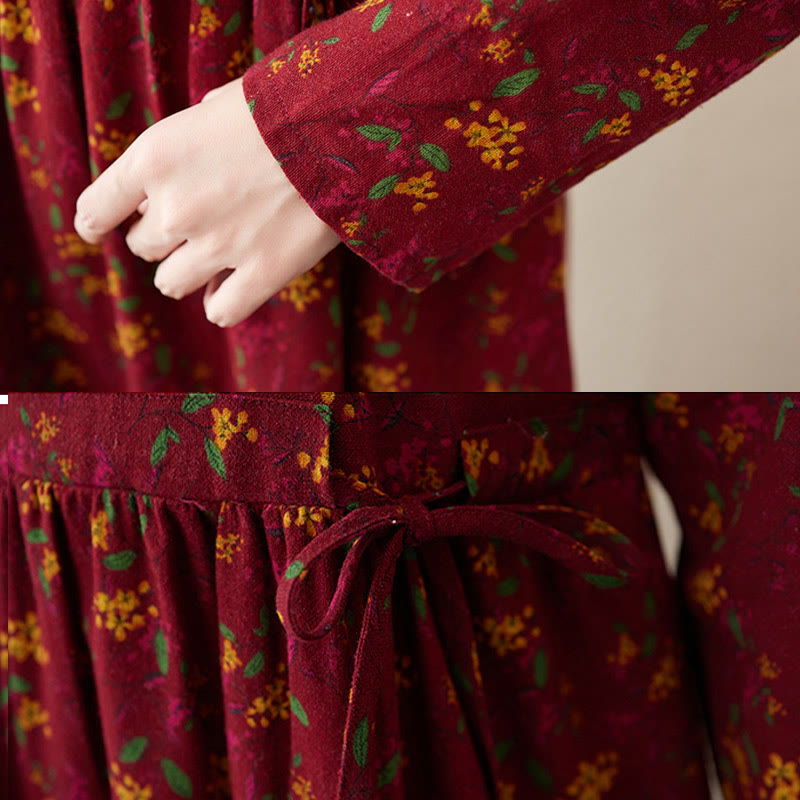 Vestido midi de manga larga con botones y bolsillos, estampado étnico floral con Buddha Stones. - image 17
