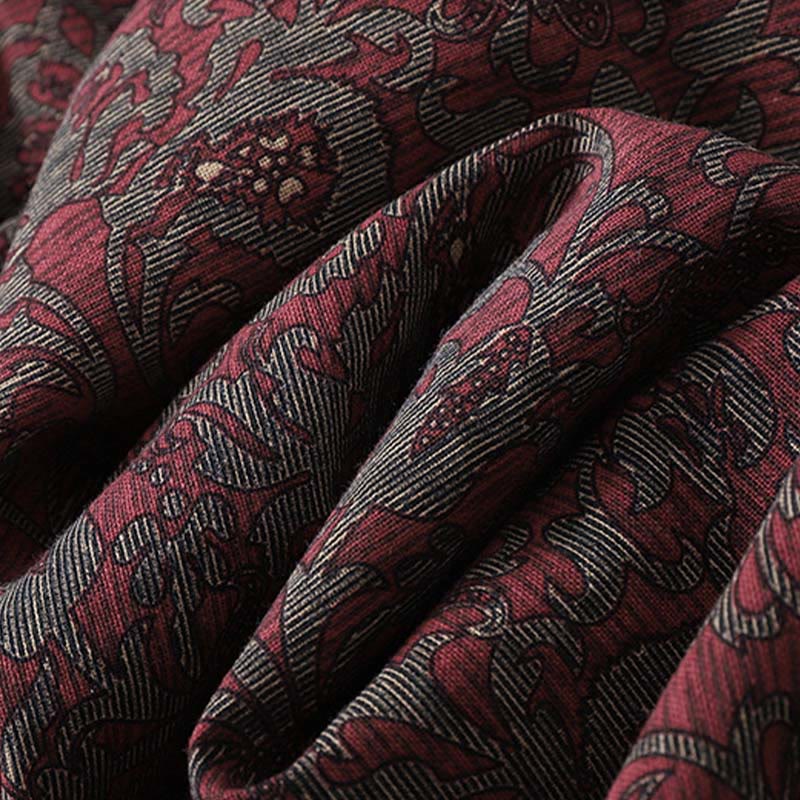 Vestido midi de lino y algodón con solapa, manga larga y bolsillos, estampado floral marrón de Buddha Stones - image 8