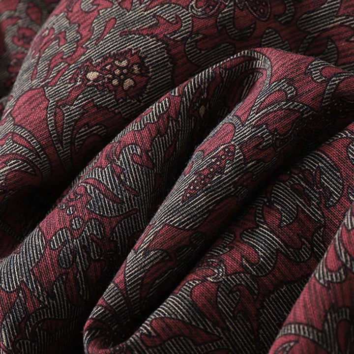 Vestido midi de lino y algodón con solapa, manga larga y bolsillos, estampado floral marrón de Buddha Stones - image 8