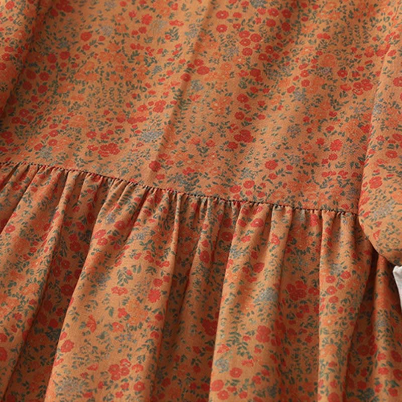 Vestido midi informal de lino y algodón con cuello redondo, mangas largas y bolsillos, con encaje floral y estampado de Buddha Stones - image 3
