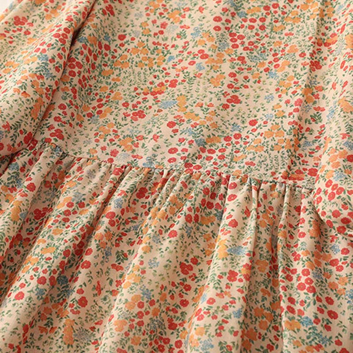 Vestido midi informal de lino y algodón con cuello redondo, mangas largas y bolsillos, con encaje floral y estampado de Buddha Stones - image 9