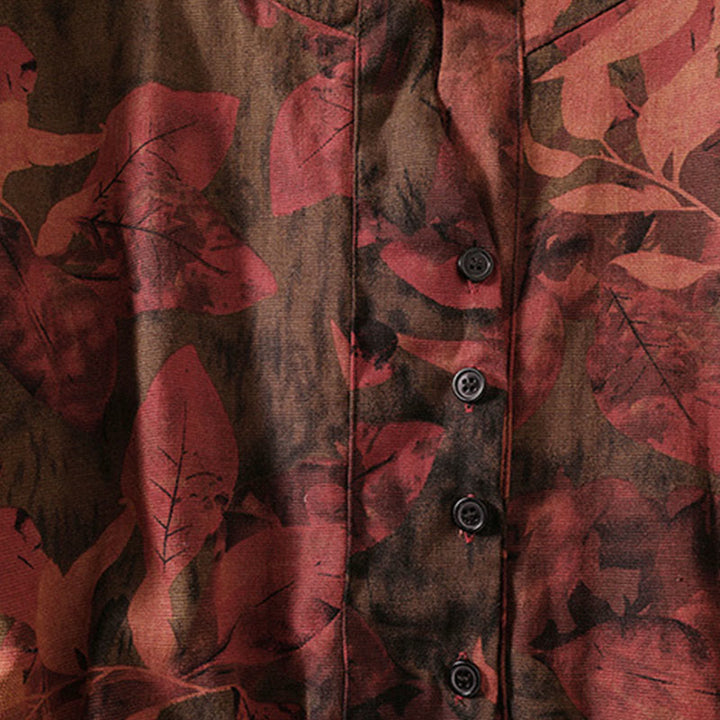 Vestido midi de lino y algodón con estampado de Buddha Stones, cordón ajustable, botones de rana y manga larga con bolsillos - image 14