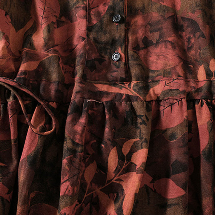 Vestido midi de lino y algodón con estampado de Buddha Stones, cordón ajustable, botones de rana y manga larga con bolsillos - image 13