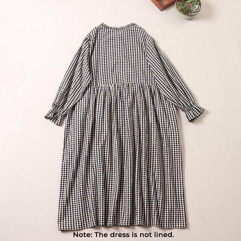 Vestido midi de manga larga con volantes, botones sencillos y bolsillos de Buddha Stones - image 7
