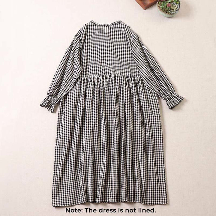 Vestido midi de manga larga con volantes, botones sencillos y bolsillos de Buddha Stones - image 7