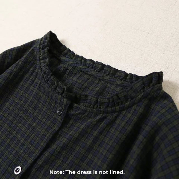 Vestido midi de manga larga con volantes, botones sencillos y bolsillos de Buddha Stones - image 1