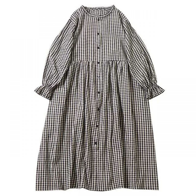 Vestido midi de manga larga con volantes, botones sencillos y bolsillos de Buddha Stones - image 19