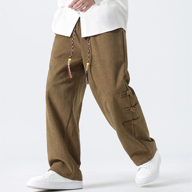 Pantalones de pana con cordón y bolsillos para hombre, diseño chino de rana y botones, con Buddha Stones - image 1