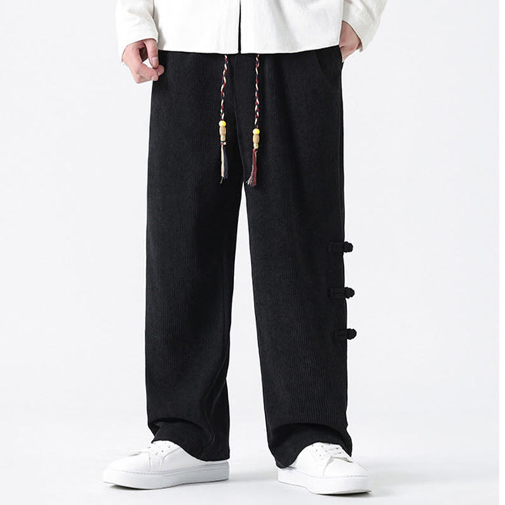 Pantalones de pana con cordón y bolsillos para hombre, diseño chino de rana y botones, con Buddha Stones - image 17
