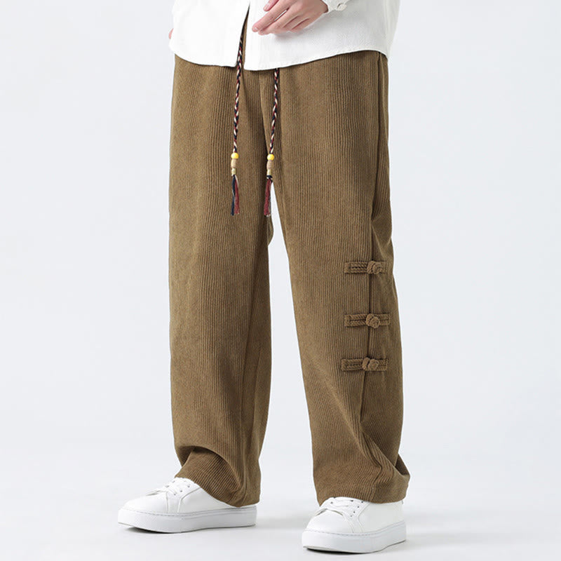 Pantalones de pana con cordón y bolsillos para hombre, diseño chino de rana y botones, con Buddha Stones - image 2