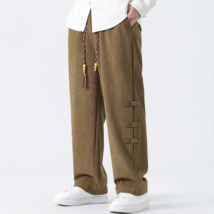 Pantalones de pana con cordón y bolsillos para hombre, diseño chino de rana y botones, con Buddha Stones - image 5