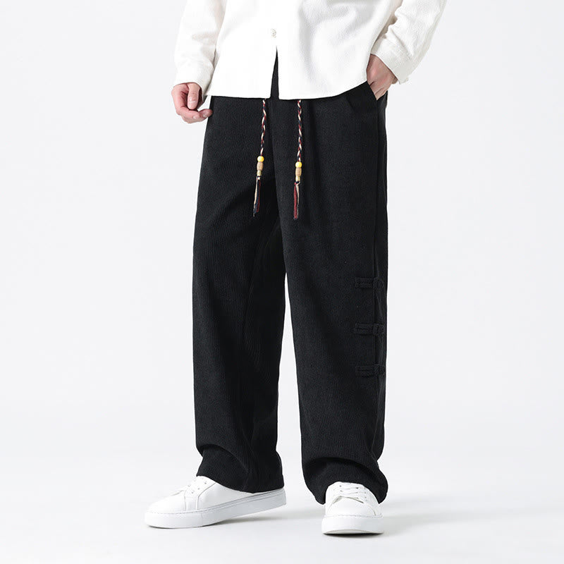 Pantalones de pana con cordón y bolsillos para hombre, diseño chino de rana y botones, con Buddha Stones - Negro - US/UK/AU48，EU58(5XL) - image 11