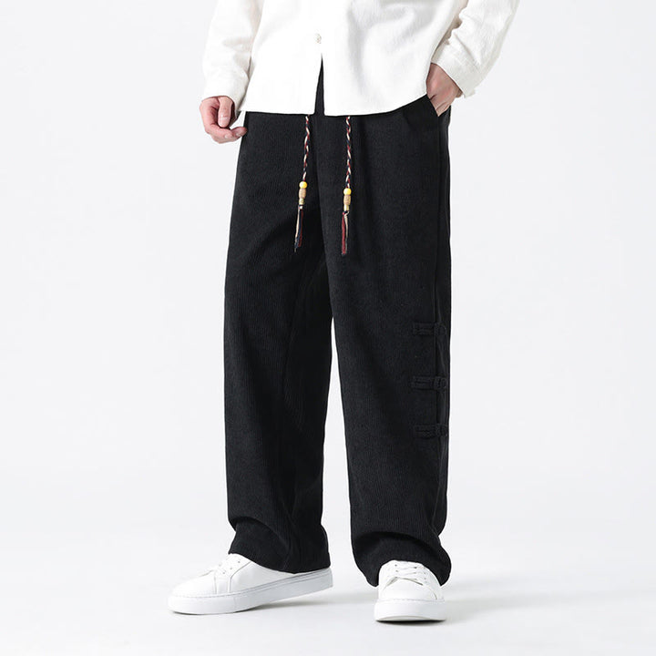 Pantalones de pana con cordón y bolsillos para hombre, diseño chino de rana y botones, con Buddha Stones - Negro - US/UK/AU48，EU58(5XL) - image 11