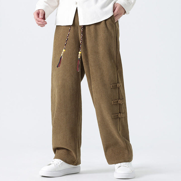 Pantalones de pana con cordón y bolsillos para hombre, diseño chino de rana y botones, con Buddha Stones - image 4