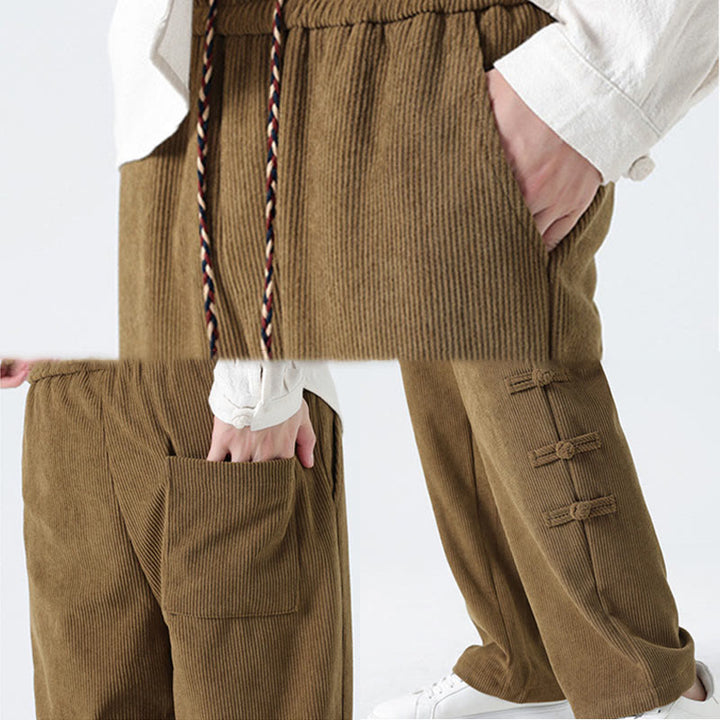 Pantalones de pana con cordón y bolsillos para hombre, diseño chino de rana y botones, con Buddha Stones - image 9