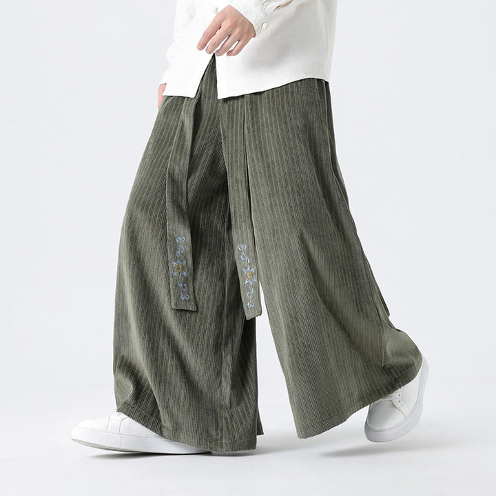 Pantalones anchos de pana con bordado informal de Buddha Stones y cordón ajustable para hombre con bolsillos - Verde mar oscuro - US/UK/AU50, UE60 (5XL) - image 1