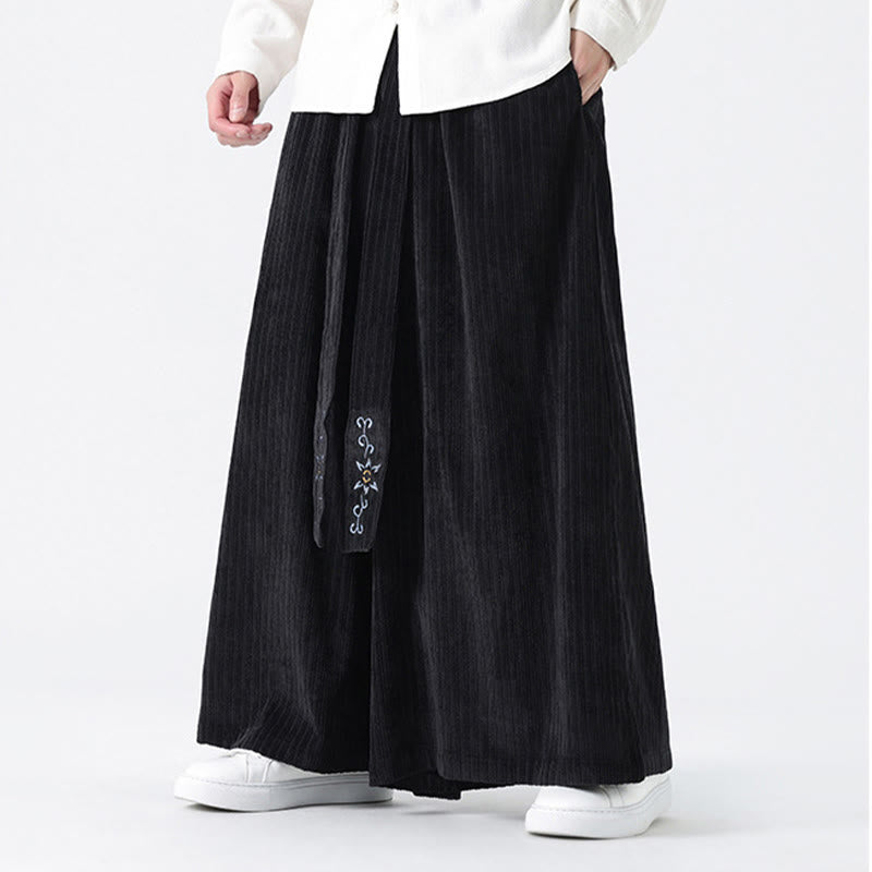 Pantalones anchos de pana con bordado informal de Buddha Stones y cordón ajustable para hombre con bolsillos - image 19