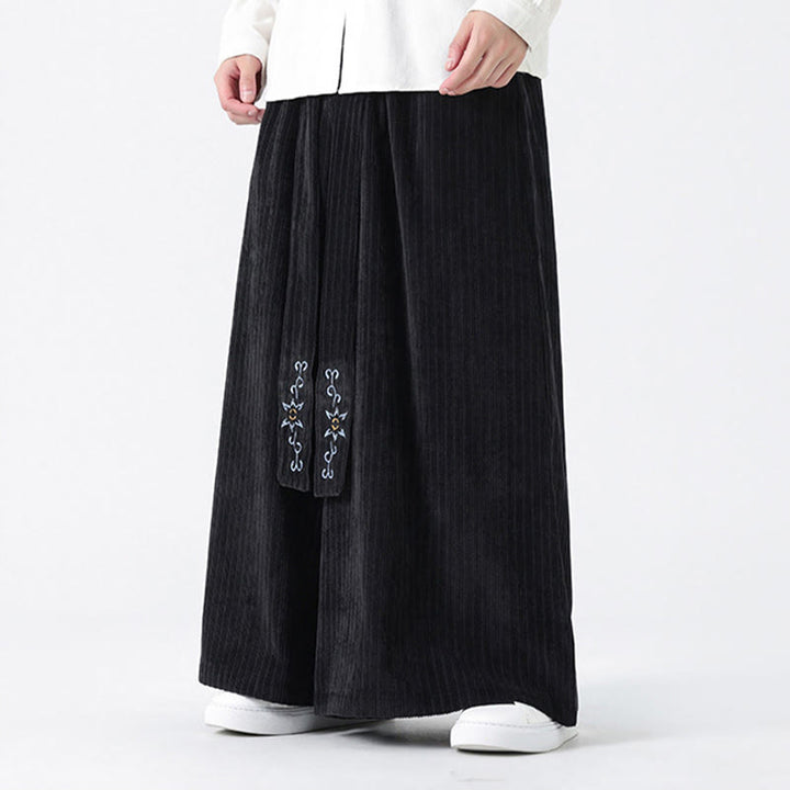 Pantalones anchos de pana con bordado informal de Buddha Stones y cordón ajustable para hombre con bolsillos - image 20