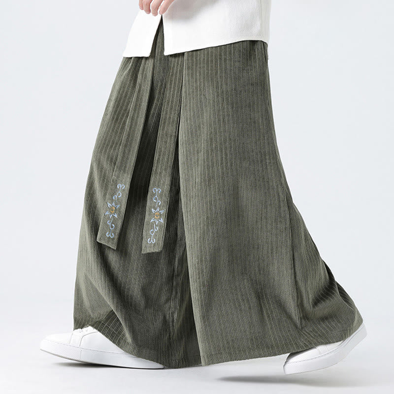 Pantalones anchos de pana con bordado informal de Buddha Stones y cordón ajustable para hombre con bolsillos - image 11