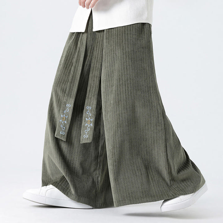 Pantalones anchos de pana con bordado informal de Buddha Stones y cordón ajustable para hombre con bolsillos - image 11