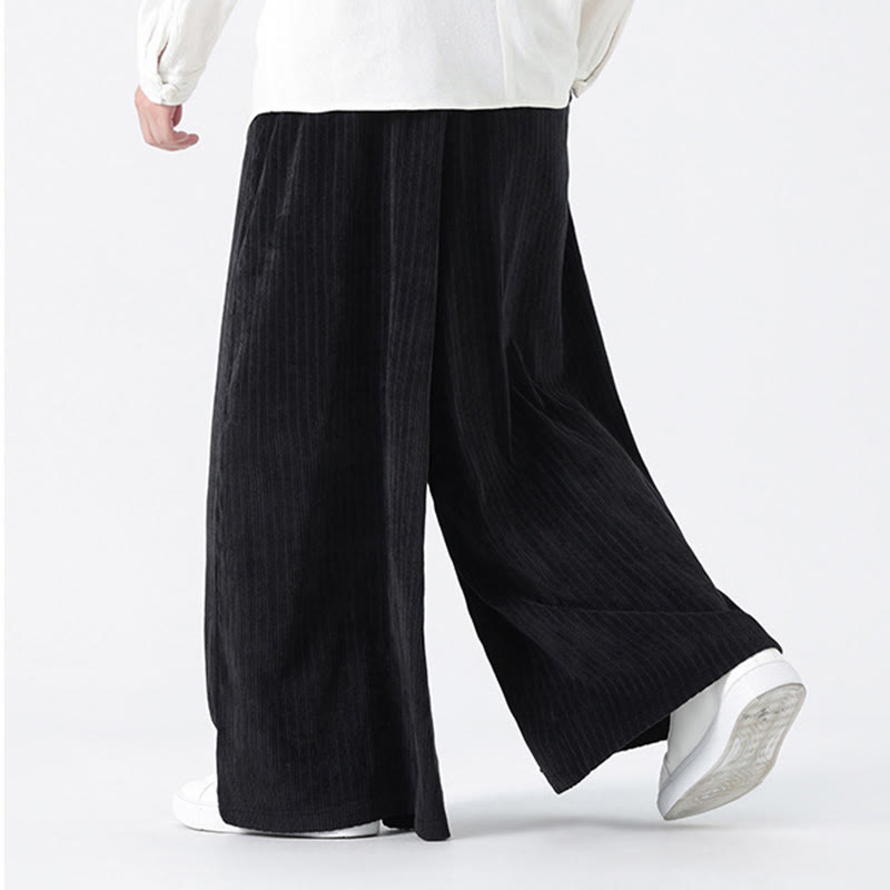 Pantalones anchos de pana con bordado informal de Buddha Stones y cordón ajustable para hombre con bolsillos - image 18