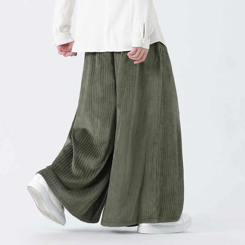 Pantalones anchos de pana con bordado informal de Buddha Stones y cordón ajustable para hombre con bolsillos - image 3