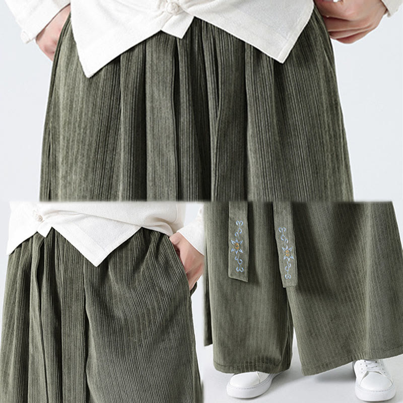 Pantalones anchos de pana con bordado informal de Buddha Stones y cordón ajustable para hombre con bolsillos - image 11