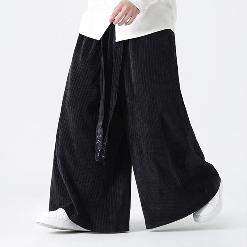 Pantalones anchos de pana con bordado informal de Buddha Stones y cordón ajustable para hombre con bolsillos - image 16