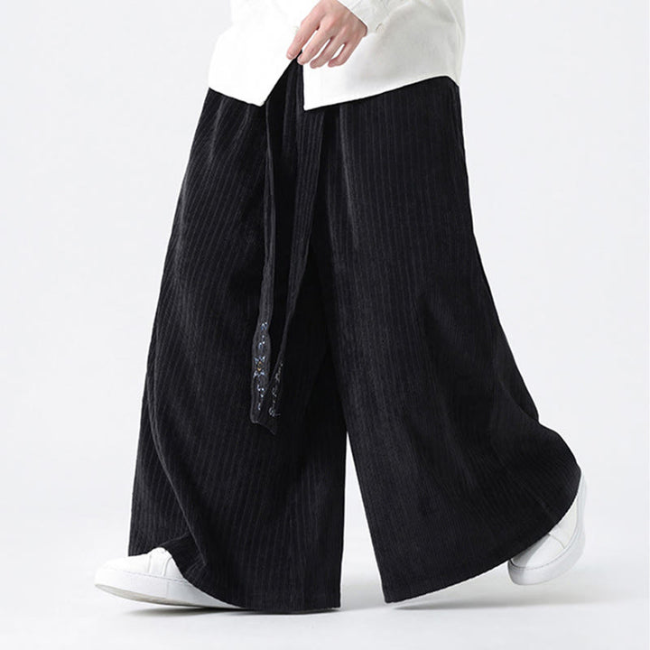 Pantalones anchos de pana con bordado informal de Buddha Stones y cordón ajustable para hombre con bolsillos - image 16