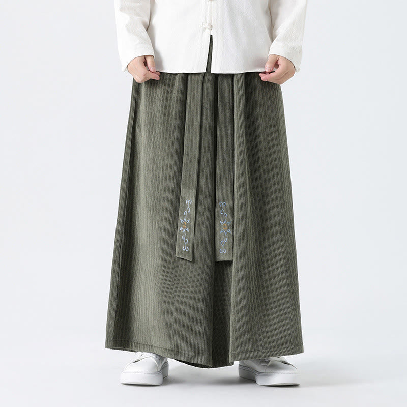 Pantalones anchos de pana con bordado informal de Buddha Stones y cordón ajustable para hombre con bolsillos - image 9