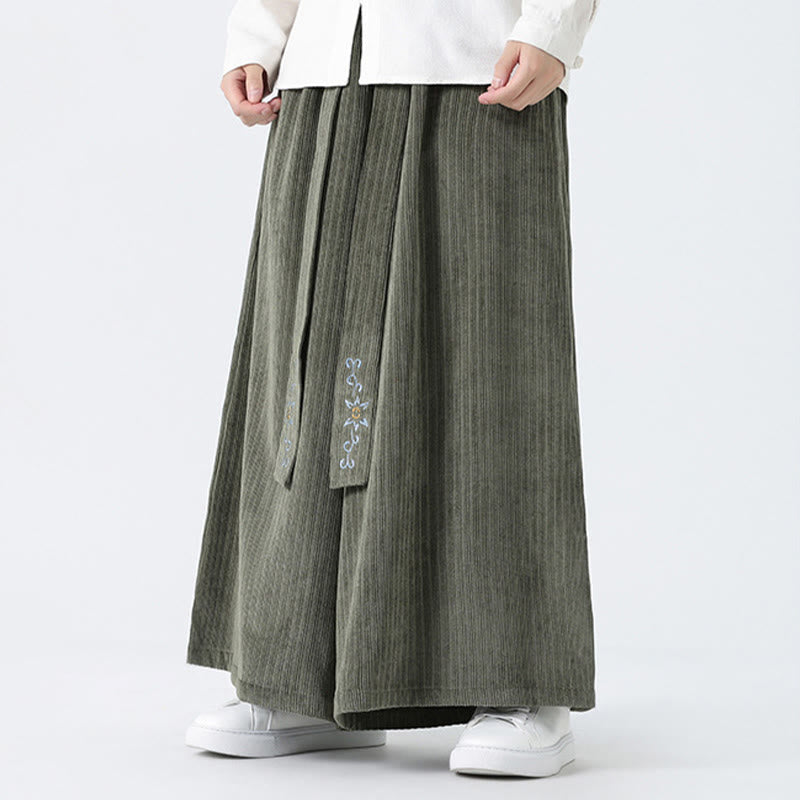 Pantalones anchos de pana con bordado informal de Buddha Stones y cordón ajustable para hombre con bolsillos - image 7