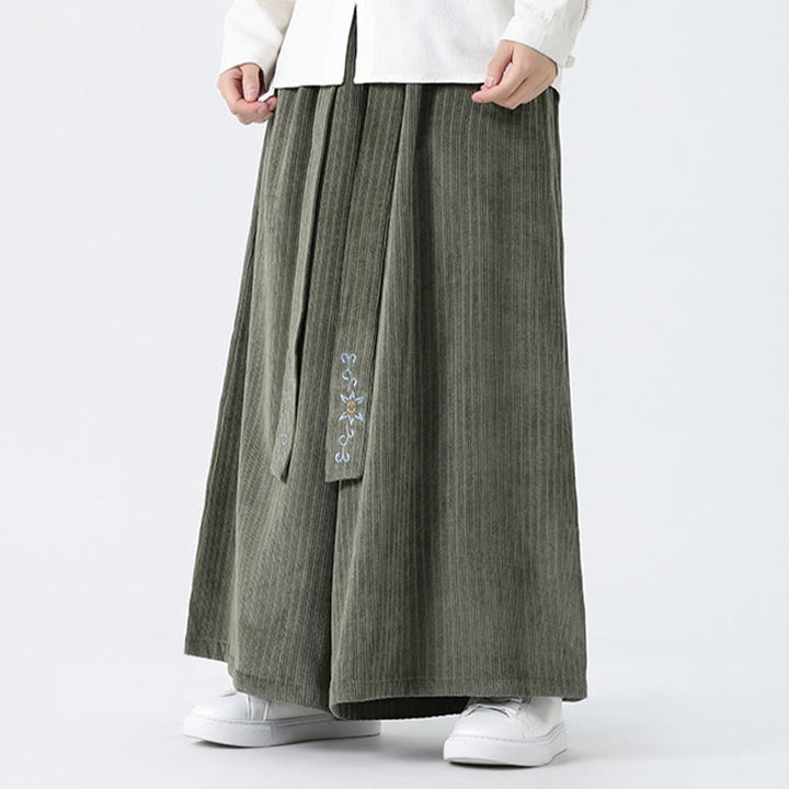 Pantalones anchos de pana con bordado informal de Buddha Stones y cordón ajustable para hombre con bolsillos - image 7