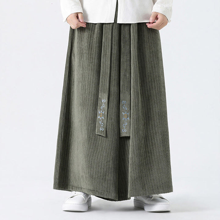 Pantalones anchos de pana con bordado informal de Buddha Stones y cordón ajustable para hombre con bolsillos - image 5