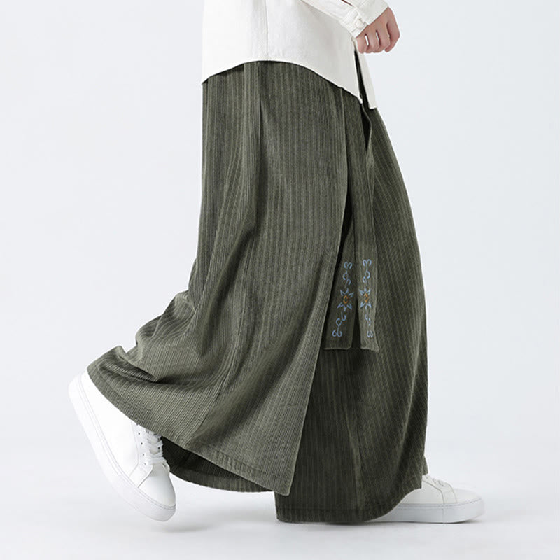 Pantalones anchos de pana con bordado informal de Buddha Stones y cordón ajustable para hombre con bolsillos - image 6