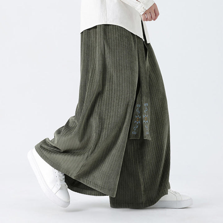 Pantalones anchos de pana con bordado informal de Buddha Stones y cordón ajustable para hombre con bolsillos - image 6