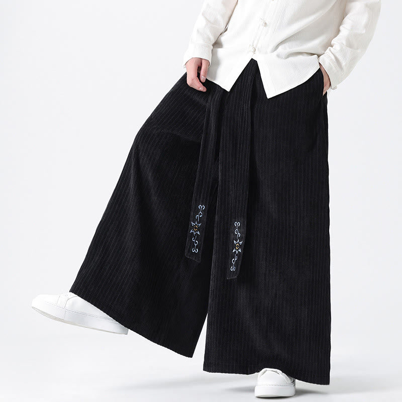 Pantalones anchos de pana con bordado informal de Buddha Stones y cordón ajustable para hombre con bolsillos - image 21