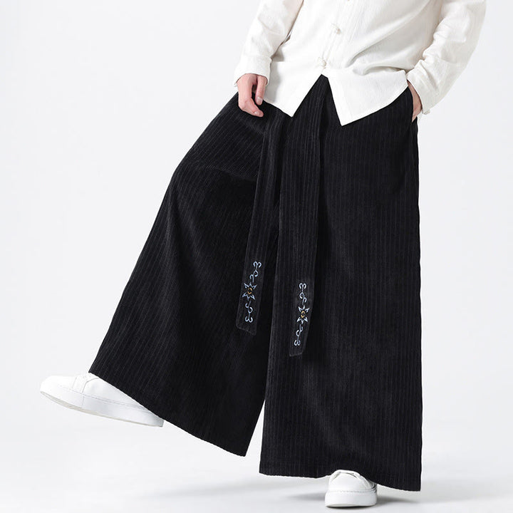 Pantalones anchos de pana con bordado informal de Buddha Stones y cordón ajustable para hombre con bolsillos - image 21