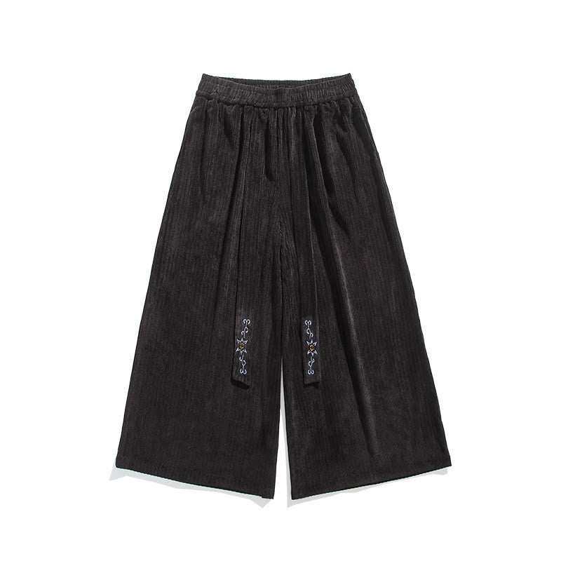 Pantalones anchos de pana con bordado informal de Buddha Stones y cordón ajustable para hombre con bolsillos - image 22
