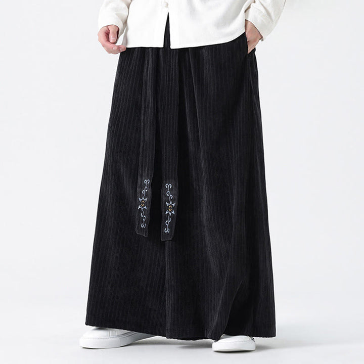Pantalones anchos de pana con bordado informal de Buddha Stones y cordón ajustable para hombre con bolsillos - image 14